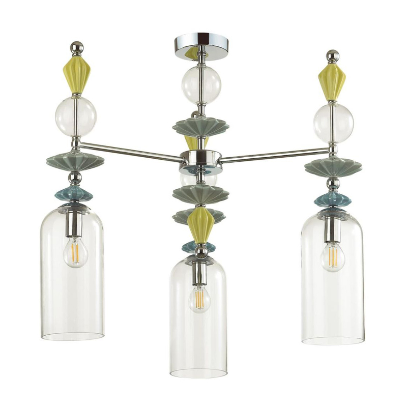Люстра Iris Glass Chandelier candy 3 chrome Прозрачное Стекло Прозрачный зеленый Желтый Хром Люстра Iris Glass Chandelier candy 3 chrome Прозрачное Стекло Прозрачный зеленый Желтый Хром в Костроме | Loft Concept
