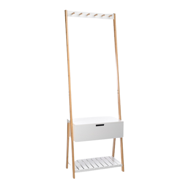Вешалка для прихожей Сканди White & Beige Bamboo Белый Бежевый Вешалка для прихожей Сканди White & Beige Bamboo Белый Бежевый в Костроме | Loft Concept