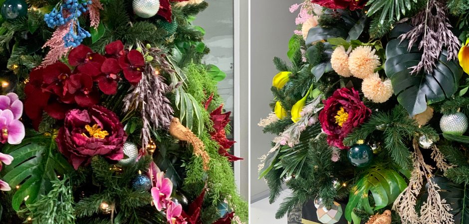 Ель Дизайнерская украшенная тропическими Цветами Christmas tree Tropical Flowers Ель Дизайнерская украшенная тропическими Цветами Christmas tree Tropical Flowers - Loft-Concept в Костроме