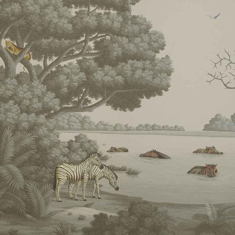 Обои ручная роспись African Savannah Eden on Crystal Grey scenic paper Обои ручная роспись African Savannah Eden on Crystal Grey scenic paper в Костроме | Loft Concept