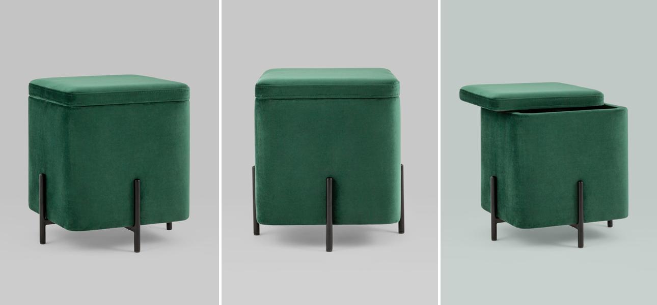 Пуф квадратный с ящиком зеленый велюр Sanjay Velour - фото