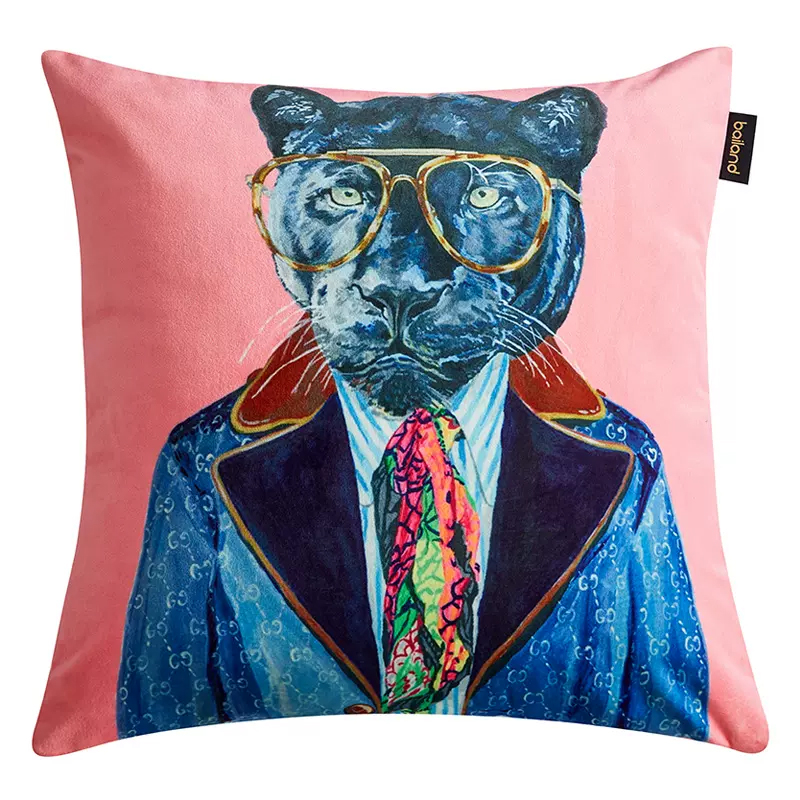 Декоративная подушка Стиль Gucci Panther Fashion Animals Cushion Pink Розовый Синий Мульти Декоративная подушка Стиль Gucci Panther Fashion Animals Cushion Pink Розовый Синий Мульти в Костроме | Loft Concept