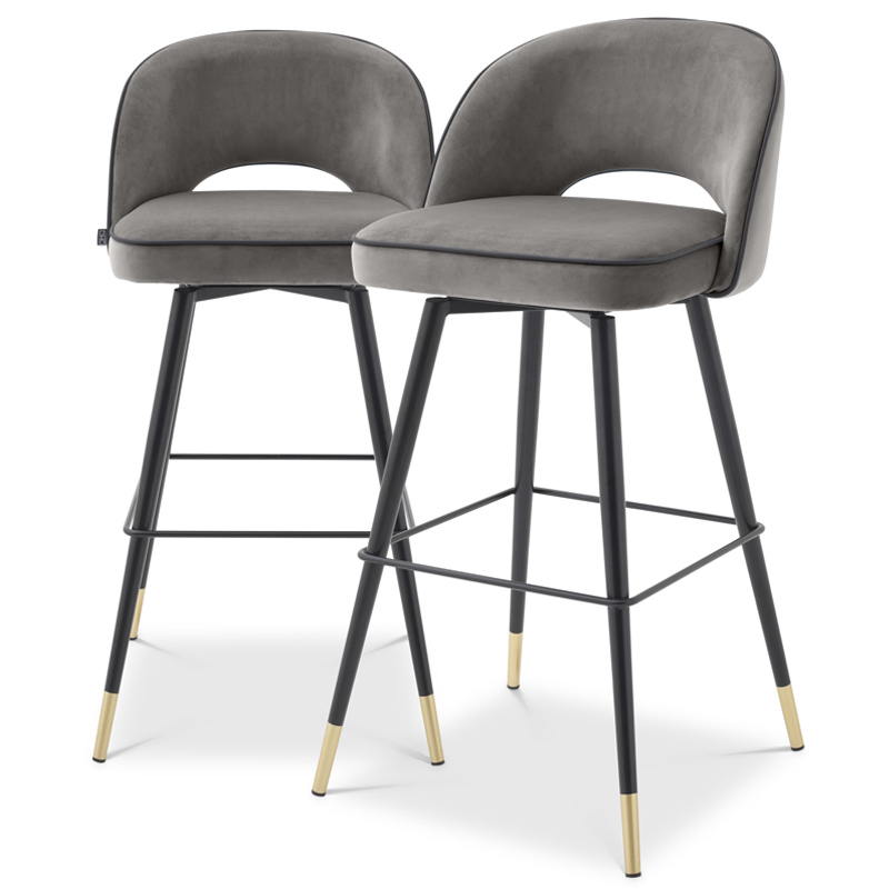 Комплект барных стульев Eichholtz Bar Stool Cliff set of 2 grey Черный Латунь Серый Комплект барных стульев Eichholtz Bar Stool Cliff set of 2 grey Черный Латунь Серый в Костроме | Loft Concept