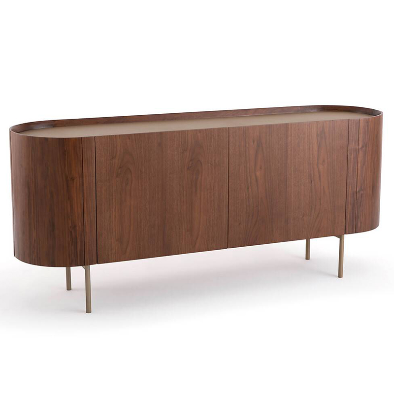 Комод округлой формы Walnut and Leather массив ореха и столешница из натуральной кожи Орех Золотой Шампань Комод округлой формы Walnut and Leather массив ореха и столешница из натуральной кожи Орех Золотой Шампань в Костроме | Loft Concept