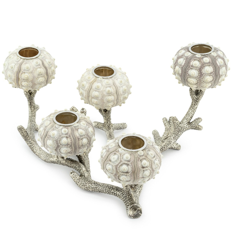 Подсвечник CANDLEHOLDER SEAURCHIN X5 Бежево-серый Серебряный в Костроме | Loft Concept 