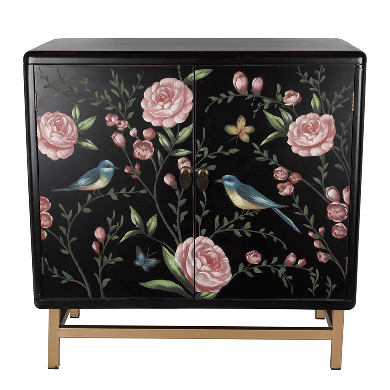 Комод с росписью птицы и цветы Black Chest Of Drawers Peonies Черный Черный Золотой Мульти Комод с росписью птицы и цветы Black Chest Of Drawers Peonies Черный Черный Золотой Мульти в Костроме | Loft Concept