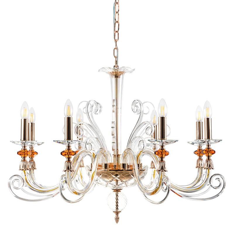 Люстра с 8-ю лампочками и изогнутыми прозрачными элементами из стекла Twisted Glass Candles Chandelier Золотой Прозрачное Стекло Люстра с 8-ю лампочками и изогнутыми прозрачными элементами из стекла Twisted Glass Candles Chandelier Золотой Прозрачное Стекло в Костроме | Loft Concept