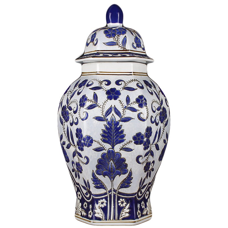 Ваза с крышкой BLUE PATTERN ornament Белый Синий Ваза с крышкой BLUE PATTERN ornament Белый Синий в Костроме | Loft Concept