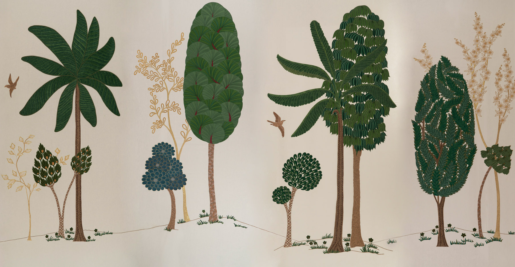 Обои ручная роспись Mughal Trees Original colourway on linen - постер Loft-Concept в Костроме