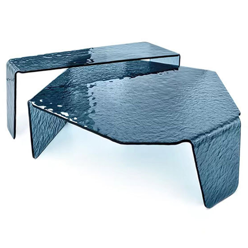 Комплект кофейных столиков Water Surface Glass Coffee Tables Синий Комплект кофейных столиков Water Surface Glass Coffee Tables Синий в Костроме | Loft Concept