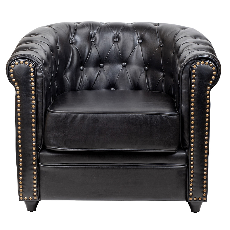 Кресло кожаное с мягкими подлокотниками на 4-х деревянных ножках Logan Leather Armchair black Черный Кресло кожаное с мягкими подлокотниками на 4-х деревянных ножках Logan Leather Armchair black Черный в Костроме | Loft Concept