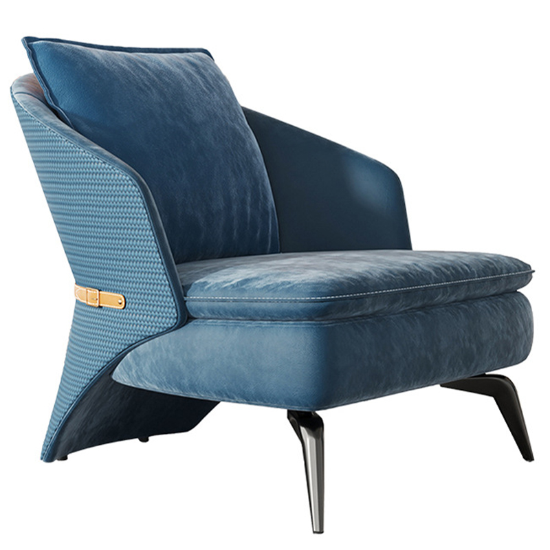 Кресло Albie Armchair Blue Синий Бежевый Темный хром Кресло Albie Armchair Blue Синий Бежевый Темный хром в Костроме | Loft Concept