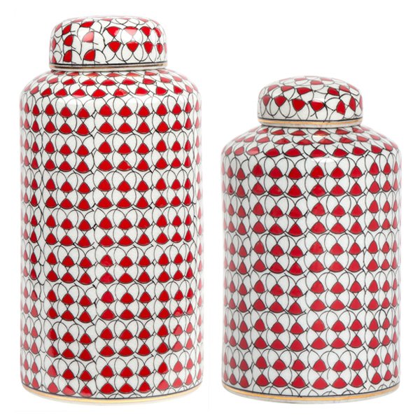 Декоративный сосуд Red ornament Красный Белый Декоративный сосуд Red ornament Красный Белый в Костроме | Loft Concept