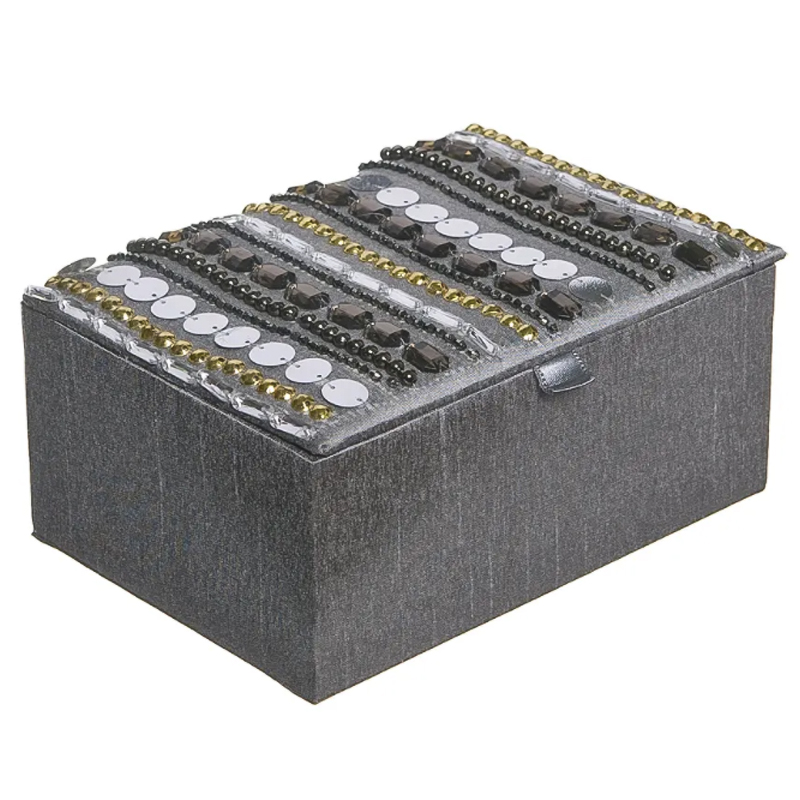 Шкатулка с вышивкой из бисера Kinue Beads Embroidery Box Серебряный Серый Золотой Шкатулка с вышивкой из бисера Kinue Beads Embroidery Box Серебряный Серый Золотой в Костроме | Loft Concept