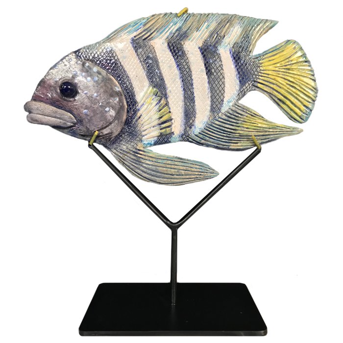 Статуэтка на подставке Striped Fish Серый Черный Белый Статуэтка на подставке Striped Fish Серый Черный Белый в Костроме | Loft Concept