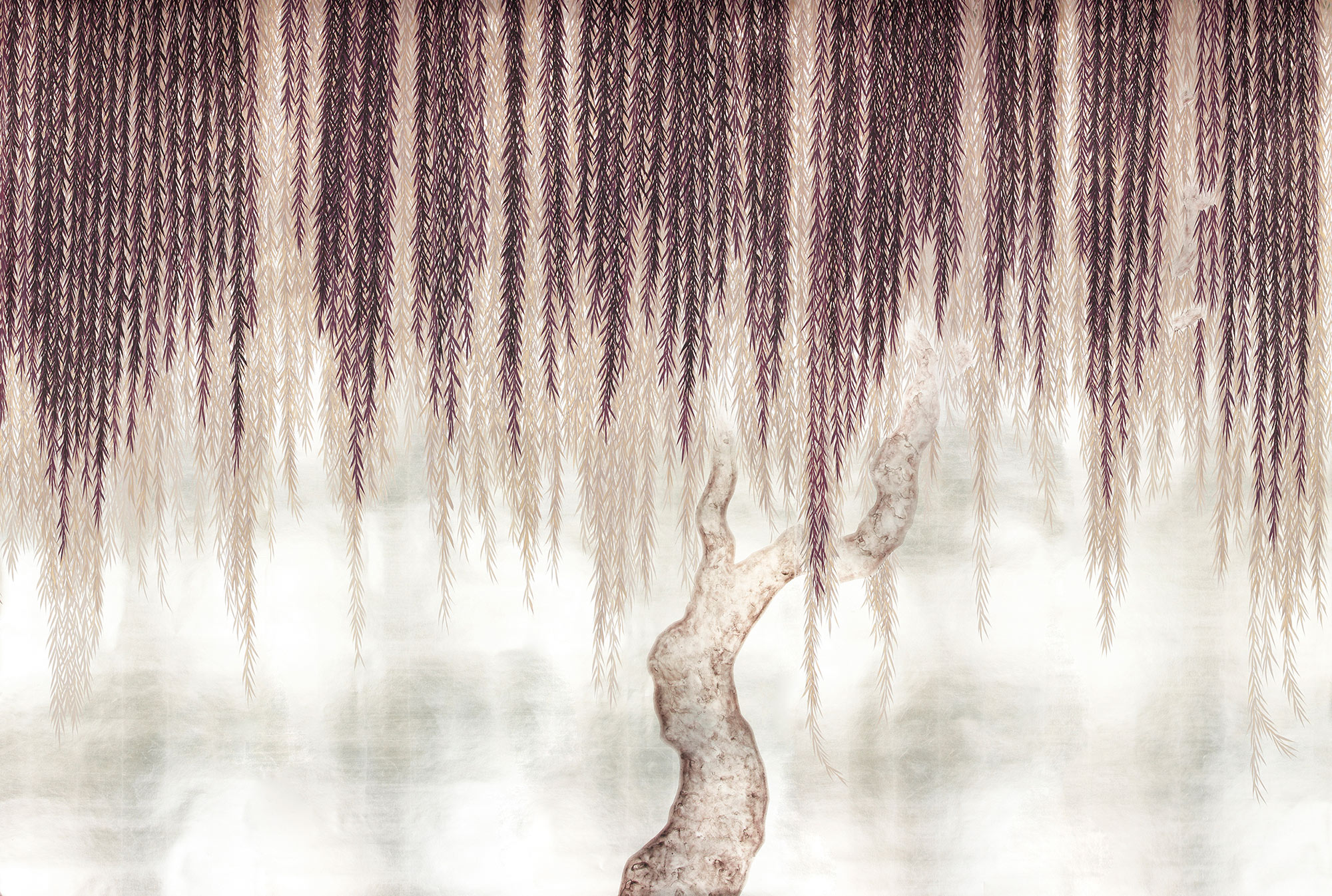 Обои ручная роспись Willow Boysenberry on White Metal gilded paper Обои ручная роспись Willow Boysenberry on White Metal gilded paper - постер Loft-Concept в Костроме