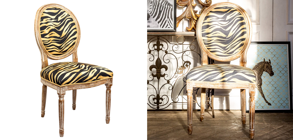 Стул с принтом Зебра Wild animals Black Стул с принтом Зебра Wild animals Black - Loft-Concept в Костроме