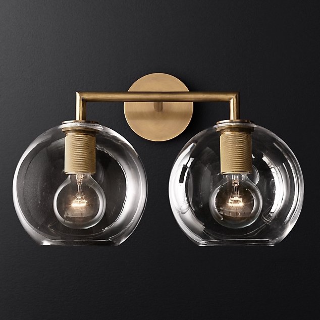 Бра RH Utilitaire Globe Shade Double Sconce Brass Прозрачное Стекло Латунь Бра RH Utilitaire Globe Shade Double Sconce Brass Прозрачное Стекло Латунь в Костроме | Loft Concept