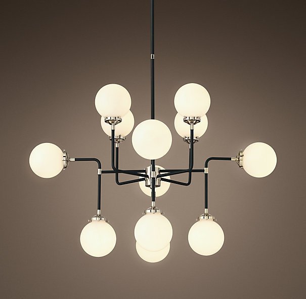 Люстра BISTRO GLOBE MILK GLASS SILVER CHANDELIER 12 Черный Серебряный Белый Люстра BISTRO GLOBE MILK GLASS SILVER CHANDELIER 12 Черный Серебряный Белый в Костроме | Loft Concept