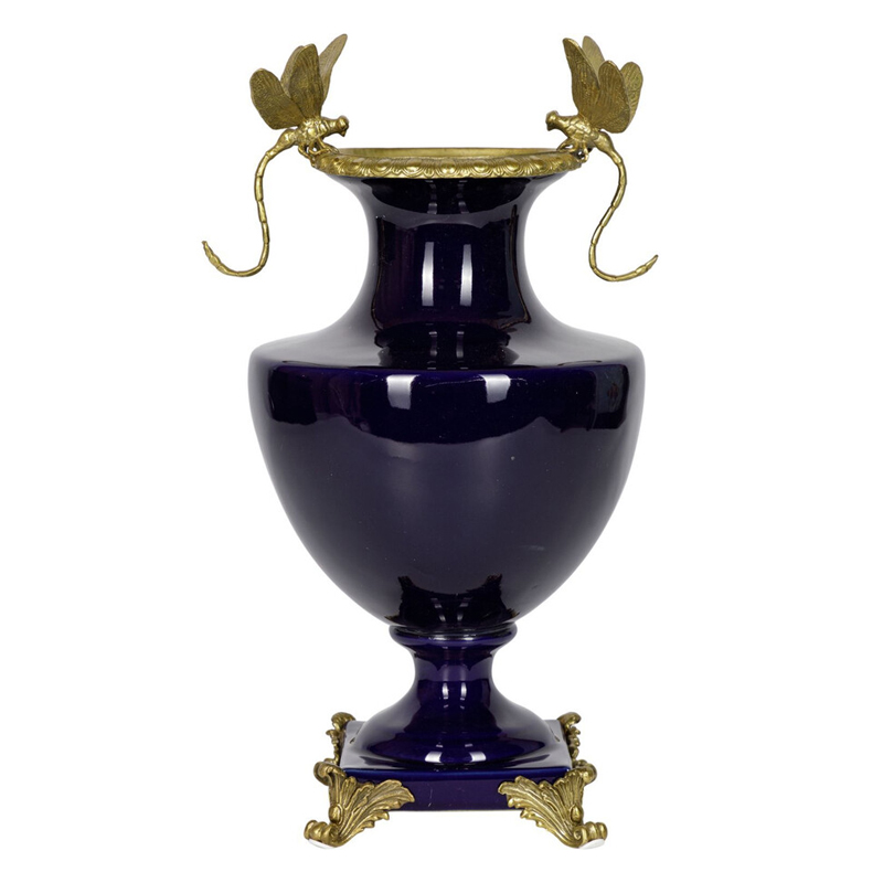 Ваза темно-синего цвета из фарфора с бронзовыми стрекозами Eden Garden porcelain and bronze Темно-синий Бронза Ваза темно-синего цвета из фарфора с бронзовыми стрекозами Eden Garden porcelain and bronze Темно-синий Бронза в Костроме | Loft Concept