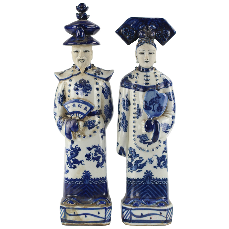 Комплект из двух статуэток Emperor and Empress set 2 Синий Белый Комплект из двух статуэток Emperor and Empress set 2 Синий Белый в Костроме | Loft Concept