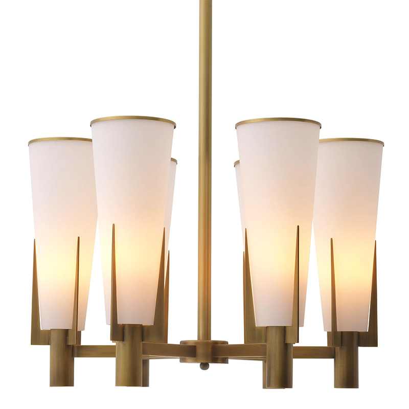 Люстра Eichholtz Chandelier Dino Brass Латунь Белое матовое стекло Люстра Eichholtz Chandelier Dino Brass Латунь Белое матовое стекло в Костроме | Loft Concept