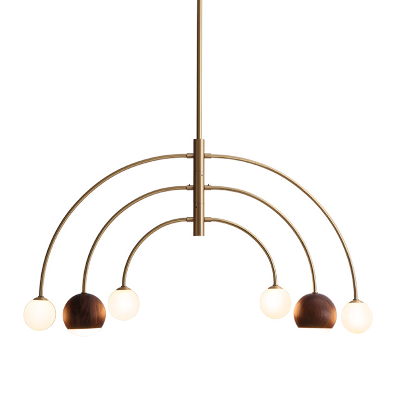 Люстра Wynne Metal Arch Wooden Chandelier Латунь Белое матовое стекло Коричневый Люстра Wynne Metal Arch Wooden Chandelier Латунь Белое матовое стекло Коричневый в Костроме | Loft Concept