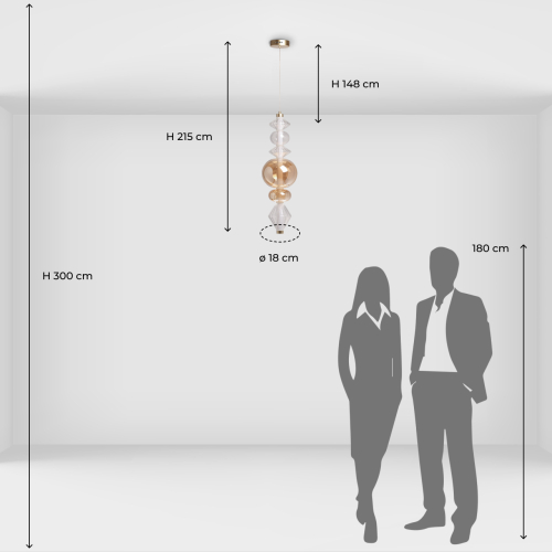 Подвесной светильник с вертикальной композицией из прозрачных и янтарных стеклянных шаров и ромбов Gabriel Scott Luna в Костроме
