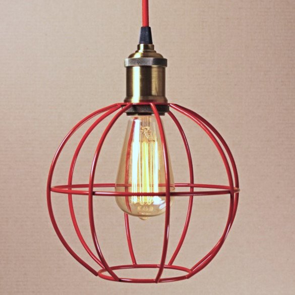 Подвесной светильник Wire Cage Pendant Ball Red Красный Подвесной светильник Wire Cage Pendant Ball Red Красный в Костроме | Loft Concept