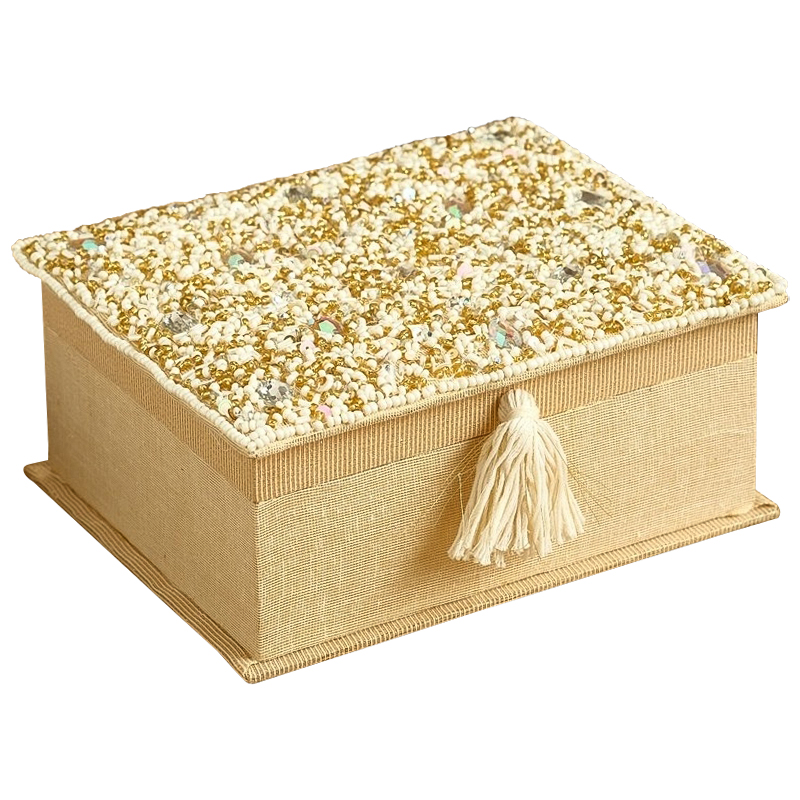 Шкатулка с вышивкой из бисера Odilia Beads Embroidery Box Бежевый Золотой Шкатулка с вышивкой из бисера Odilia Beads Embroidery Box Бежевый Золотой в Костроме | Loft Concept