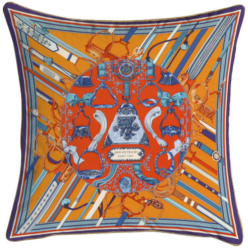Декоративная подушка Hermes 63 Мульти Оранжевый Красный Синий Декоративная подушка Hermes 63 Мульти Оранжевый Красный Синий в Костроме | Loft Concept