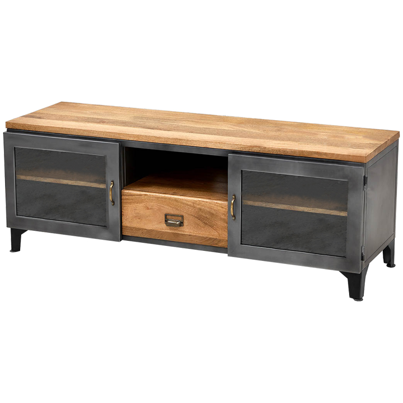 TV-тумба в стиле Лофт Russell TV Stand Латунь Древесина Графитовый TV-тумба в стиле Лофт Russell TV Stand Латунь Древесина Графитовый в Костроме | Loft Concept