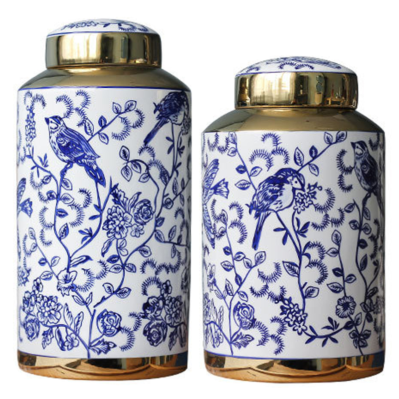 Вазы Ceramic Oriental Blue Ornament Birds Vases Синий Белый Золотой Вазы Ceramic Oriental Blue Ornament Birds Vases Синий Белый Золотой в Костроме | Loft Concept