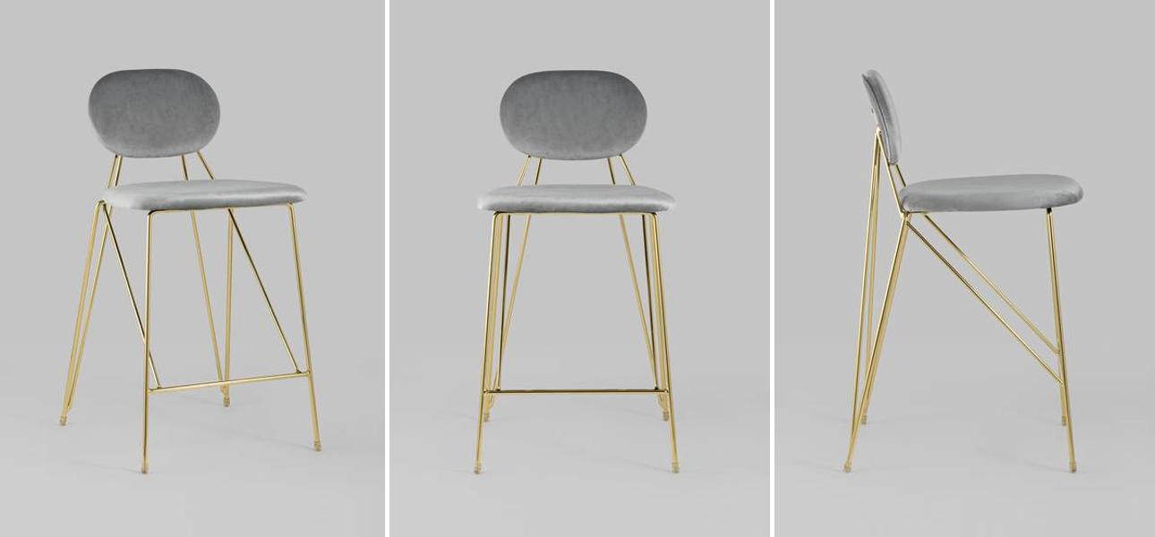 Полубарный Стул Alice Chair Светло-Серый Велюр - фото