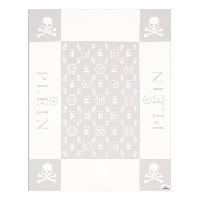 Плед Philipp Plein Plaid Cashmere Skull Grey Серый Белый в Костроме | Loft Concept 