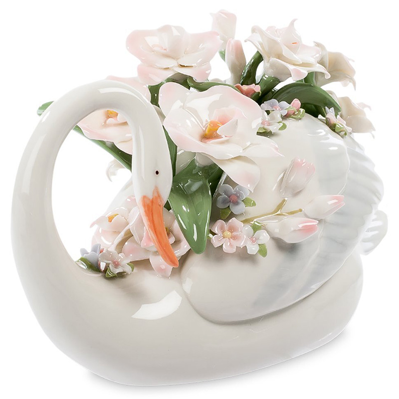 Статуэтка фарфоровая Лебедь с цветами Charming Statuette Белый Розовый Зеленый Оранжевый Статуэтка фарфоровая Лебедь с цветами Charming Statuette Белый Розовый Зеленый Оранжевый в Костроме | Loft Concept