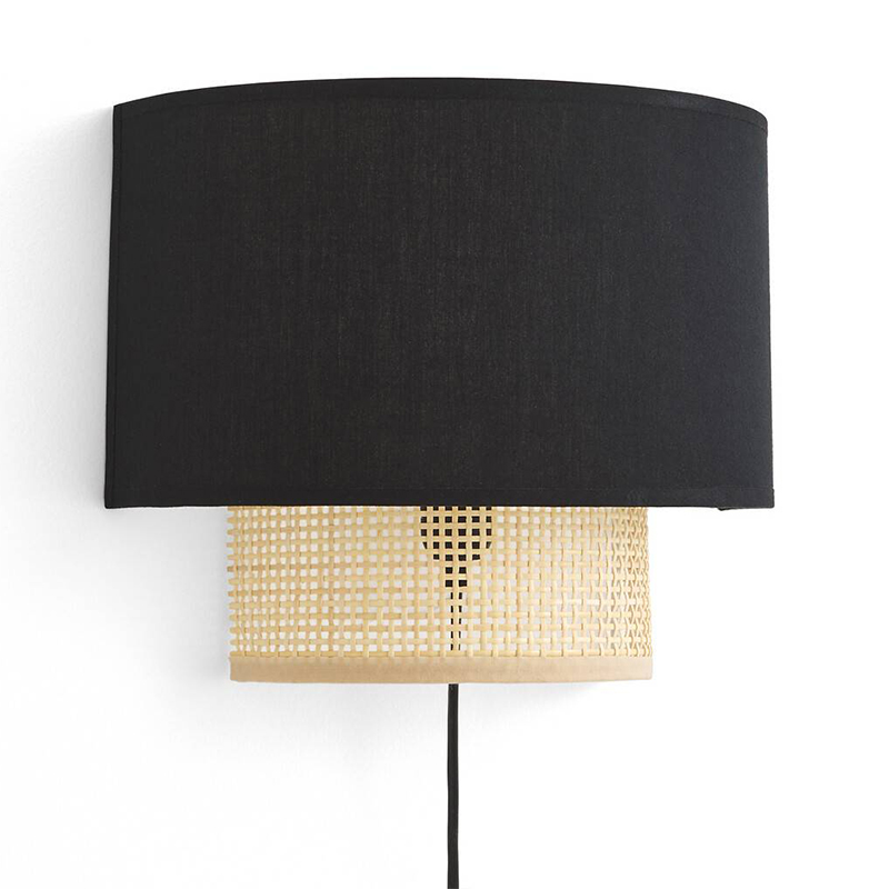 Бра Ottar Wicker Black lampshade Бежевый Черный Бра Ottar Wicker Black lampshade Бежевый Черный в Костроме | Loft Concept