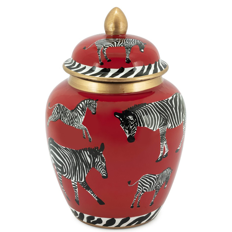 Ваза с крышкой VASE ZEBER URN Черно-белый Красный Ваза с крышкой VASE ZEBER URN Черно-белый Красный в Костроме | Loft Concept
