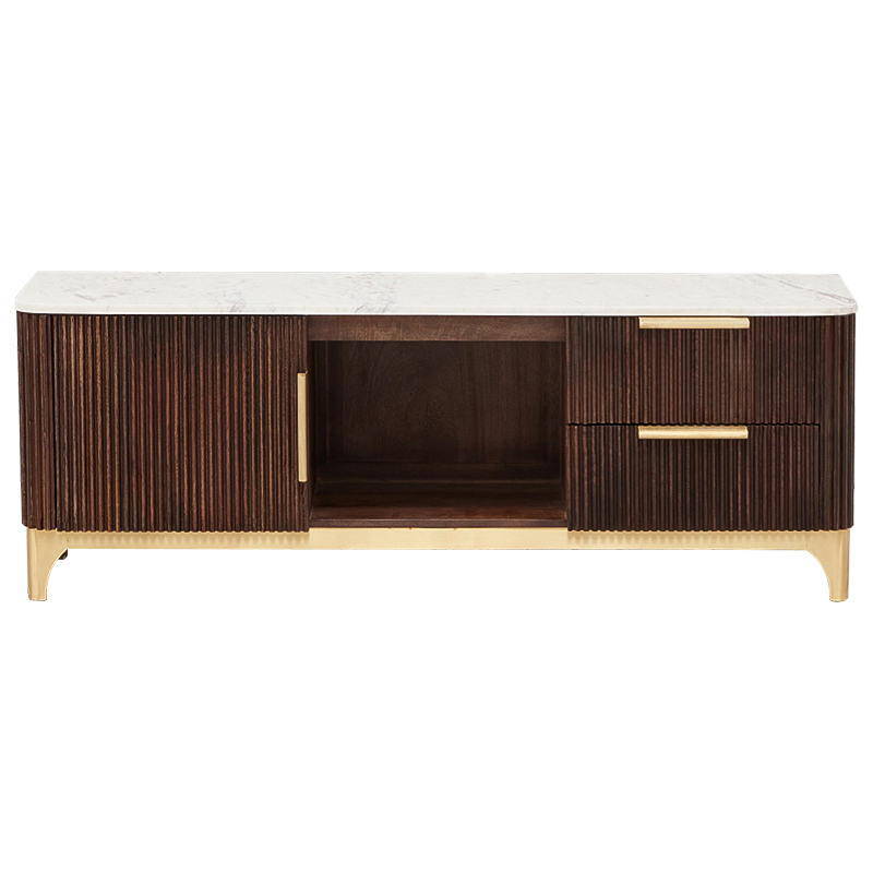 ТВ-тумба Baier Wood TV Stand Латунь Коричневый Белый Мрамор Bianco ТВ-тумба Baier Wood TV Stand Латунь Коричневый Белый Мрамор Bianco в Костроме | Loft Concept