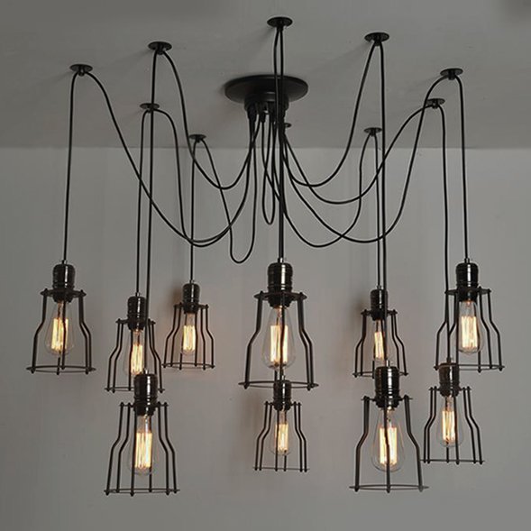 Люстра Loft Industrial 10 wire Cage Filament Pendant Бронза Черный матовый Люстра Loft Industrial 10 wire Cage Filament Pendant Бронза Черный матовый в Костроме | Loft Concept