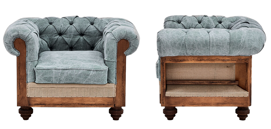 Кресло Deconstructed Chesterfield Armchair Gray Blue Кресло Deconstructed Chesterfield Armchair Gray Blue - Loft-Concept в Костроме