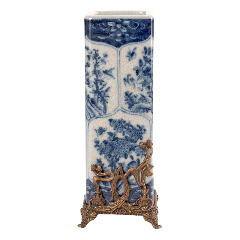 Ваза высокая с орнаментом White Ornament Vases Синий Белый Ваза высокая с орнаментом White Ornament Vases Синий Белый в Костроме | Loft Concept