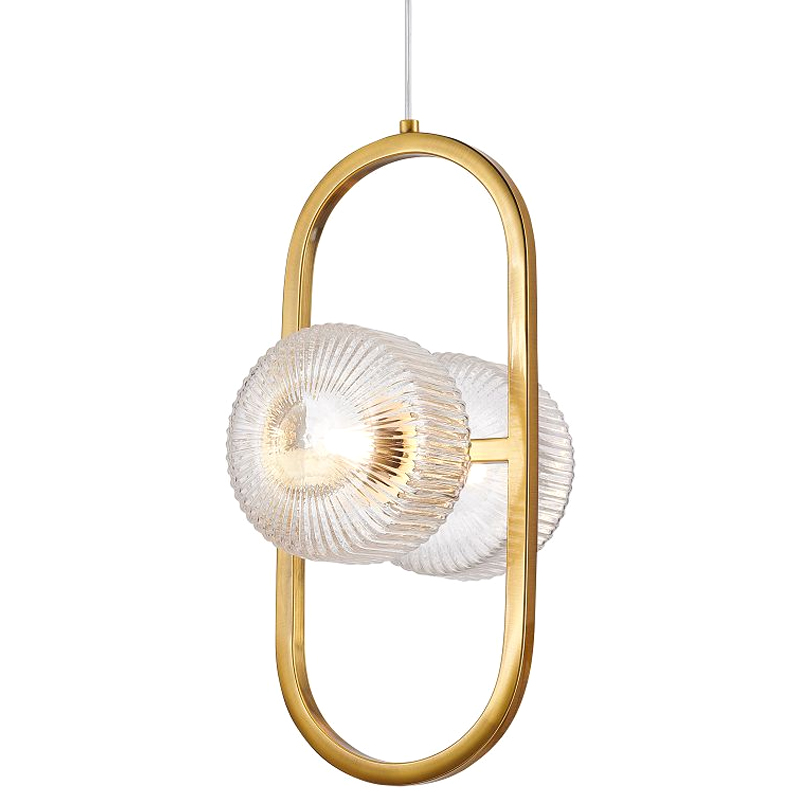 Подвесной светильник с рельефными плафонами Blown Glass Латунь Прозрачный Подвесной светильник с рельефными плафонами Blown Glass Латунь Прозрачный в Костроме | Loft Concept