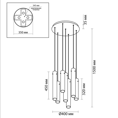 Люстра каскадная с 7-ю цилиндрическими плафонами из стекла Luminous Cylinders в Костроме