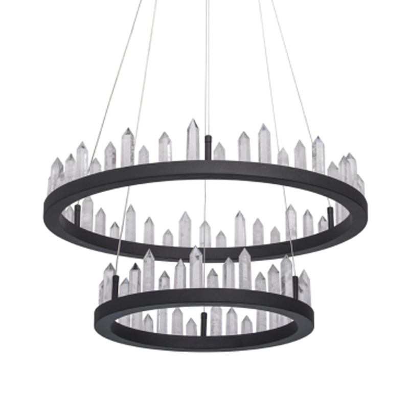 Люстра с двумя кольцами черного цвета с хрустальными элементами QUARTZ CRYSTAL Черный Прозрачный в Костроме | Loft Concept 