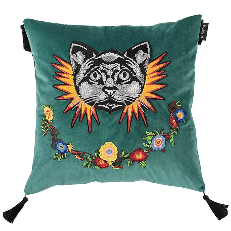 Декоративная подушка с вышивкой Стиль Gucci Cat Cushion Декоративная подушка с вышивкой Стиль Gucci Cat Cushion в Костроме | Loft Concept