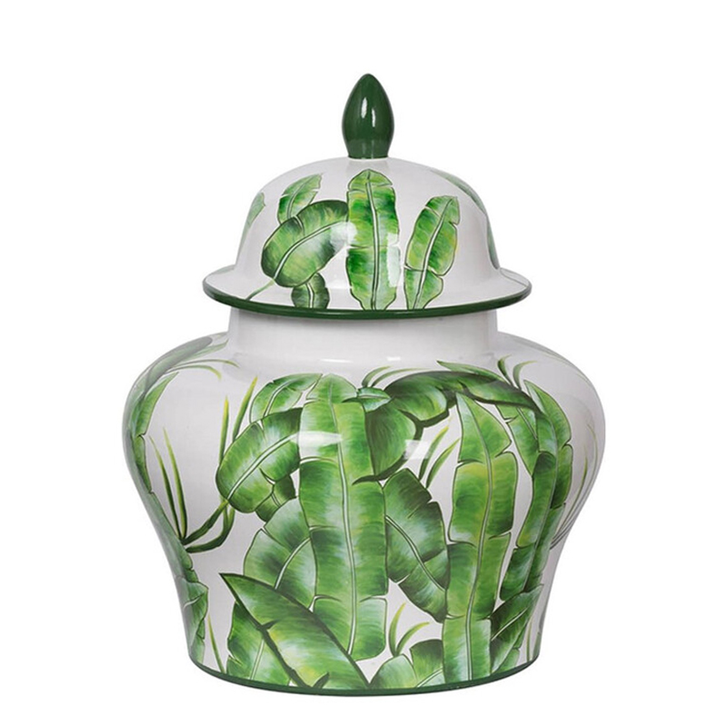 Ваза с зелёными листьями и крышкой Vase Green Leaves Белый Зеленый Ваза с зелёными листьями и крышкой Vase Green Leaves Белый Зеленый в Костроме | Loft Concept
