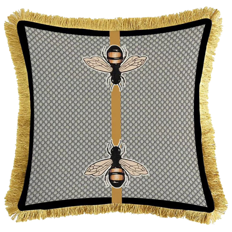 Декоративная подушка Cтиль Gucci Two Bees Серый Золотой Горчичный Декоративная подушка Cтиль Gucci Two Bees Серый Золотой Горчичный в Костроме | Loft Concept