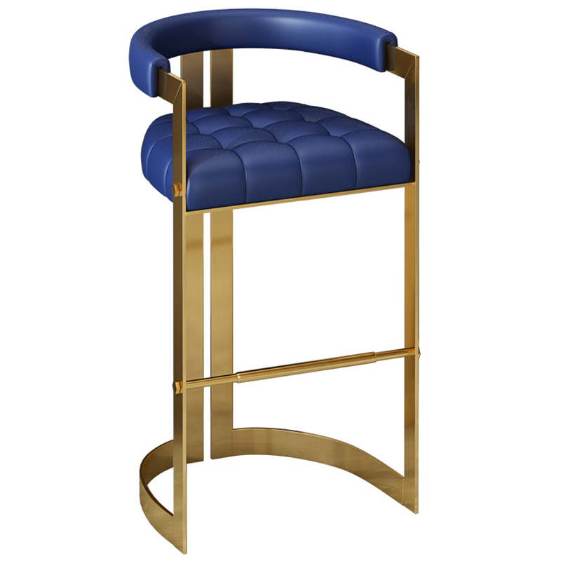 Стул барный Jonah Bar Stool Экокожа Металл Золотой Синий Стул барный Jonah Bar Stool Экокожа Металл Золотой Синий в Костроме | Loft Concept