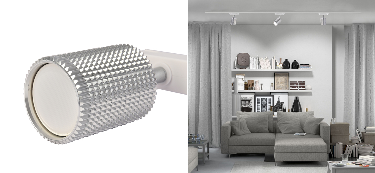 Трековая система с фактурными спотами цвета серебра Modern track - фото